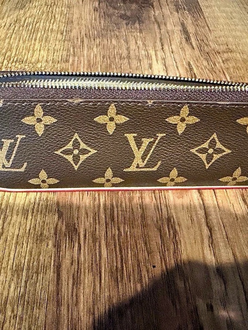 Elizabeth Pencil Pouch Monogram Cosmetic Pouch in Brown & Red